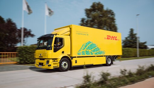 DHL e-truck on the road